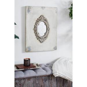 Large Gray and Beige Antique Frame with Damask Print Wooden Wall Art