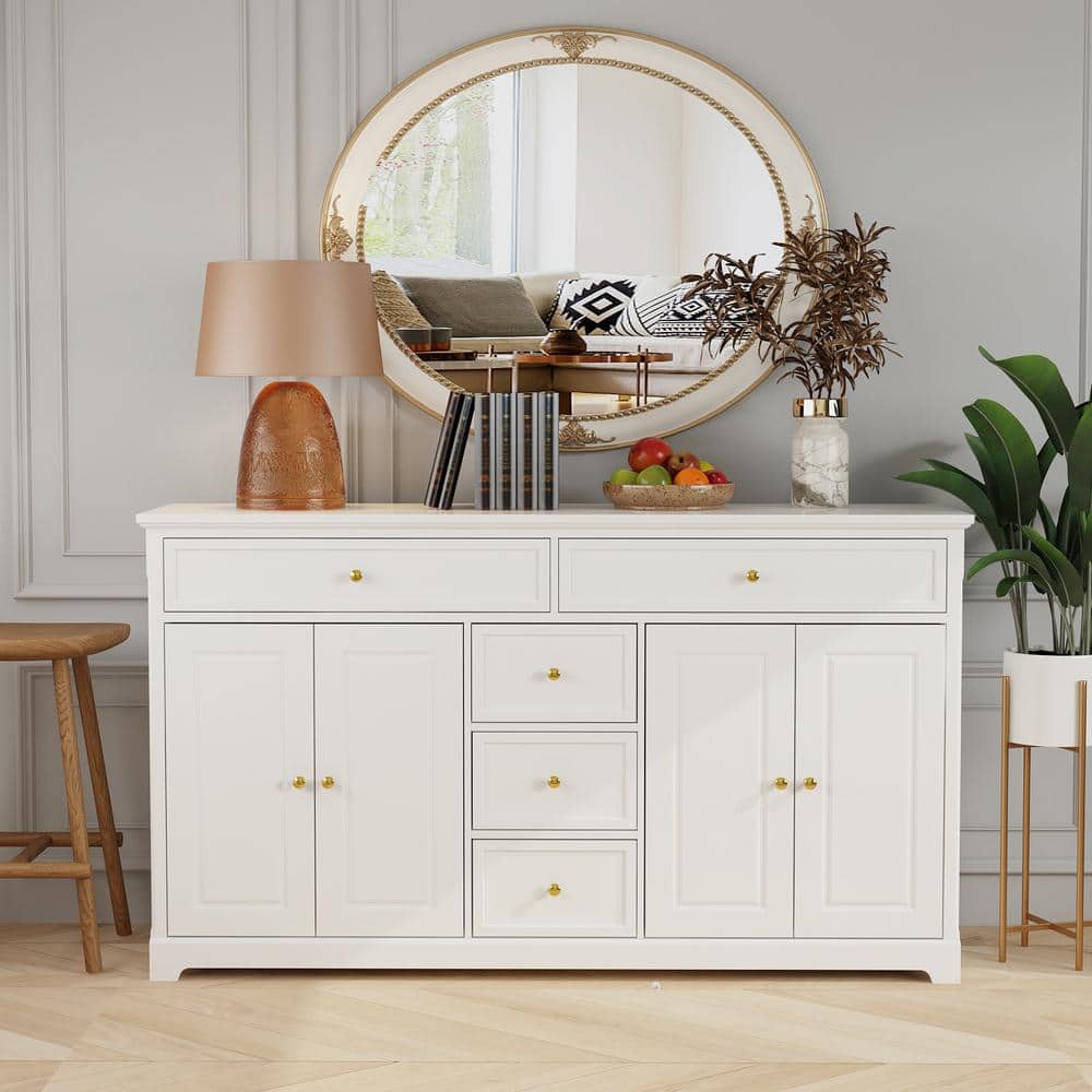 FUFU&GAGA White Wooden Sideboard with 2 Large Drawers, 3 Small