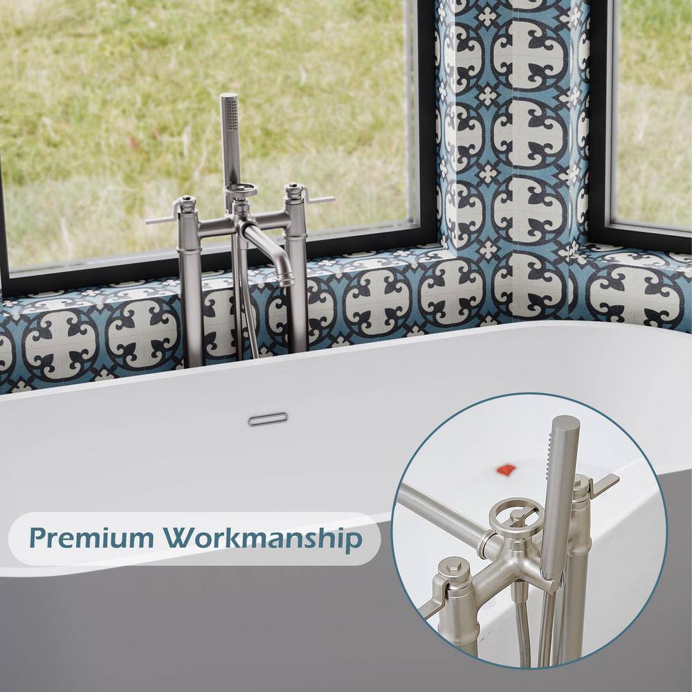 Brushed Nickel Freestanding Floor Mount Tub Faucet with Hand Shower