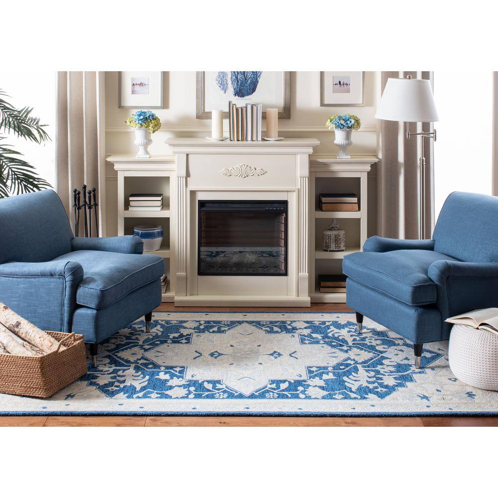 Navy and Ivory Tufted Handmade Wool 8' x 10' Area Rug
