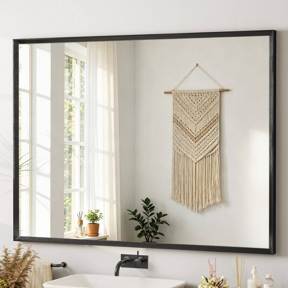 36 in. H x 48 in. W Framed Rectangular Aluminum Brushed Nickel Wall-Mounted Beveled Frame Bathroom Vanity Mirror，Black price history on PriceWatchPro