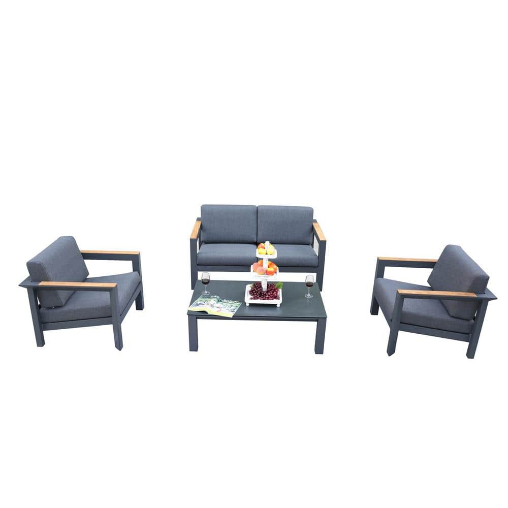 DIRECT WICKER Peggy Black 4Piece Aluminum Patio Conversation Set with