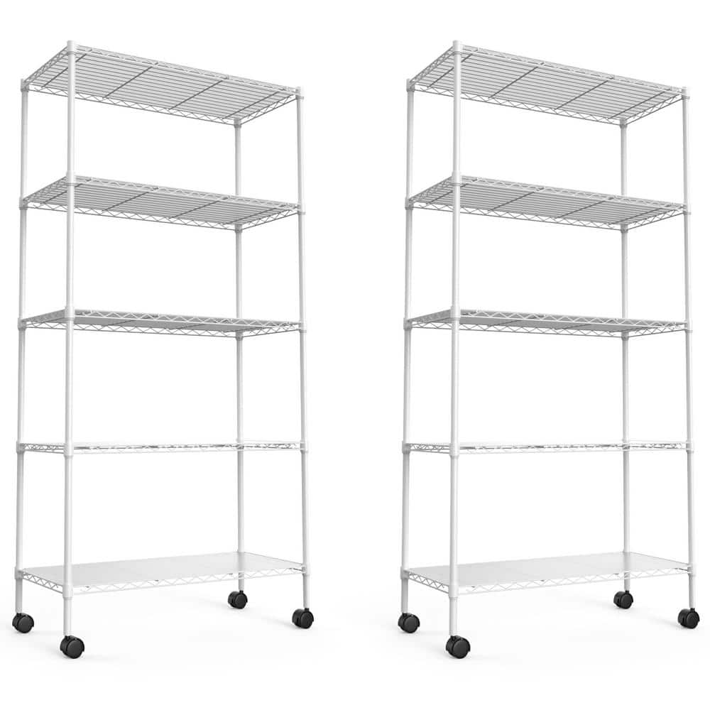 48.00 in. W Chrome 5-Tier Metal Pantry Organizer, Adjustable Metal Storage Shelves with Wheels