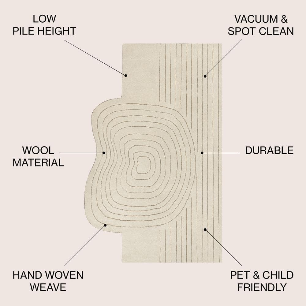 Ivory Beige Abstract Handwoven Wool 6' x 9' Area Rug
