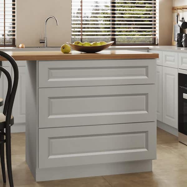Hausvita 36 in. W x 24 in. D x 34.5 in. H in Traditional Dove Plywood Ready to Assemble Kitchen Base Cabinet with 3 Drawers