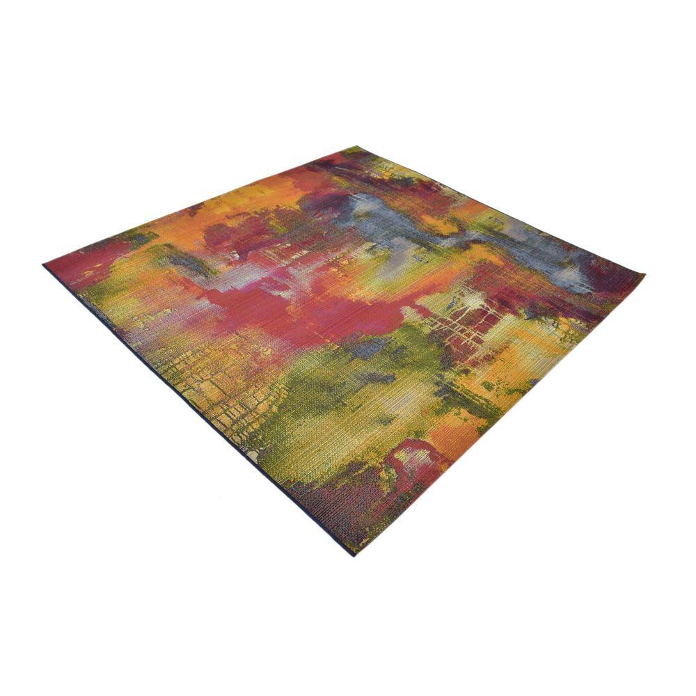 Vibrant Abstract Multi-Color 6' Square Outdoor Synthetic Rug