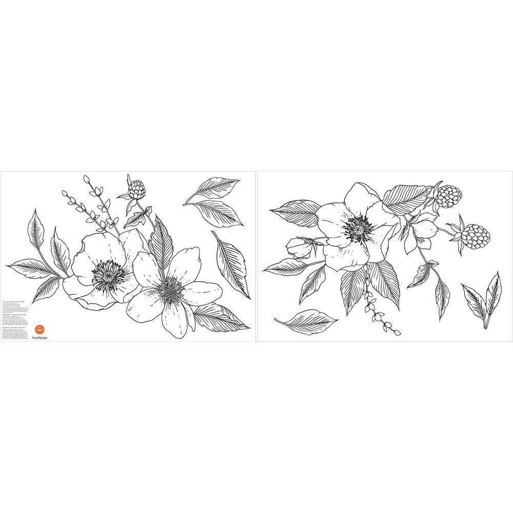 Large Black and White Floral Wall Decal