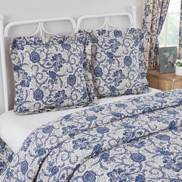 VHC BRANDS Dorset Navy Farmhouse Floral Cotton Euro Sham