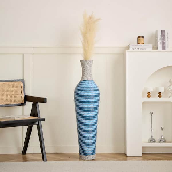39 in. H Lake Blue Plastic Geometric Decorative Vase,Tall