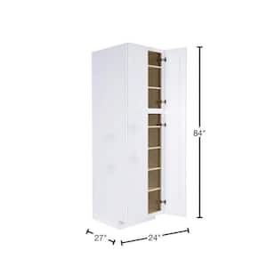 Lancaster White Plywood Shaker Stock Assembled Tall Pantry Kitchen Cabinet 24 in. W x 84 in. H x 27 in. D