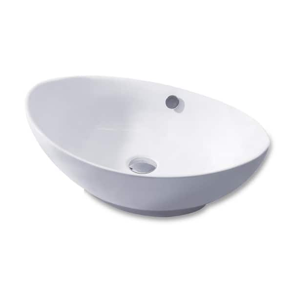 Oval 23 in. Bathroom Ceramic Vessel Sink Art Basin in White