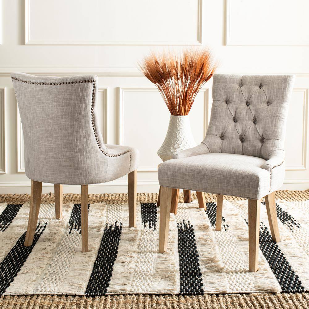 Gray Linen Upholstered Parsons Side Chair with Wood Legs