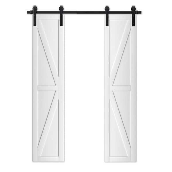 ARK DESIGN 36 in. x 84 in. Paneled MDF Wood Finished K Shape Assembled Split double Sliding Barn Doors with Hardware Kit