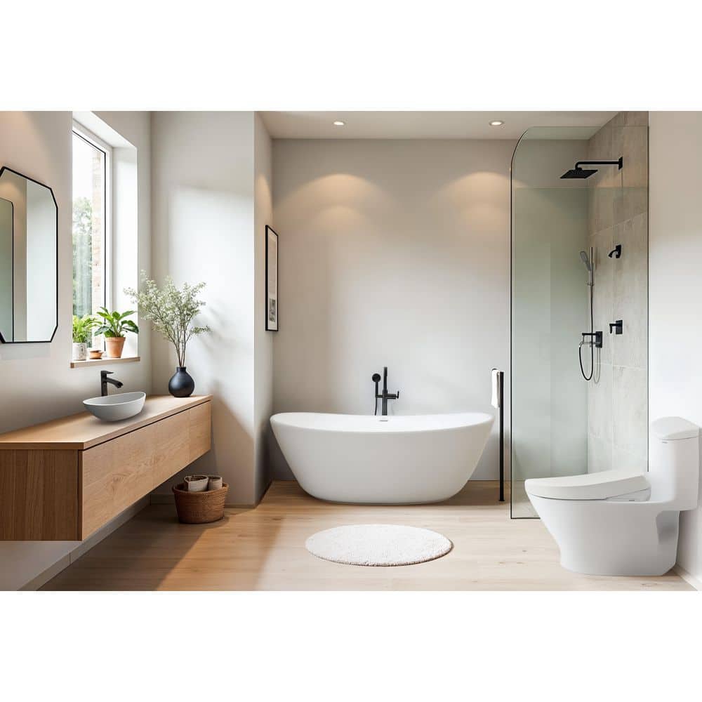 TOMOO　Estuary　Lサイズ Vail 65 in. Bathtub, Arc 22 in. Vessel Sink, S7A Bidet Seat, and