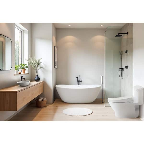 Vail 65 in. Bathtub, Arc 22 in. Vessel Sink, S7A Bidet Seat, and Nexus Toilet Combo (Cotton White)