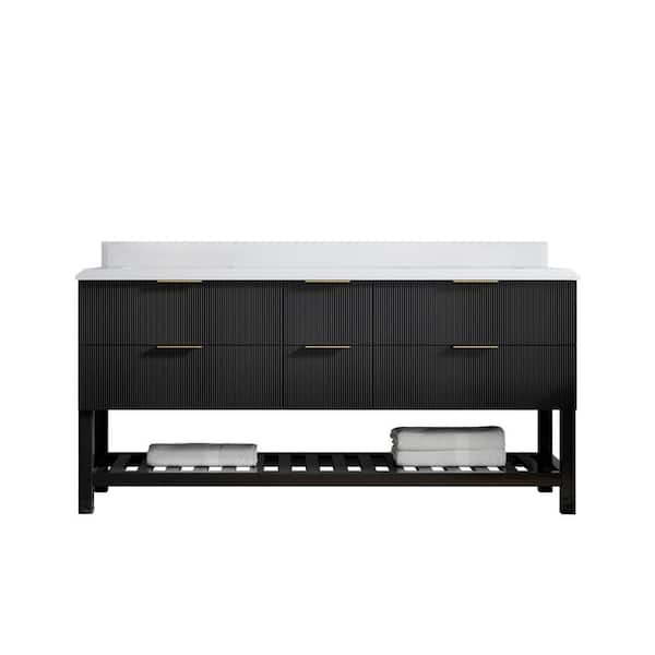 Willow Collections Catalina 72 in. W x 22 in. D x 36 in. H Double Sink Bath Vanity in Black with 1.5" White Quartz Top