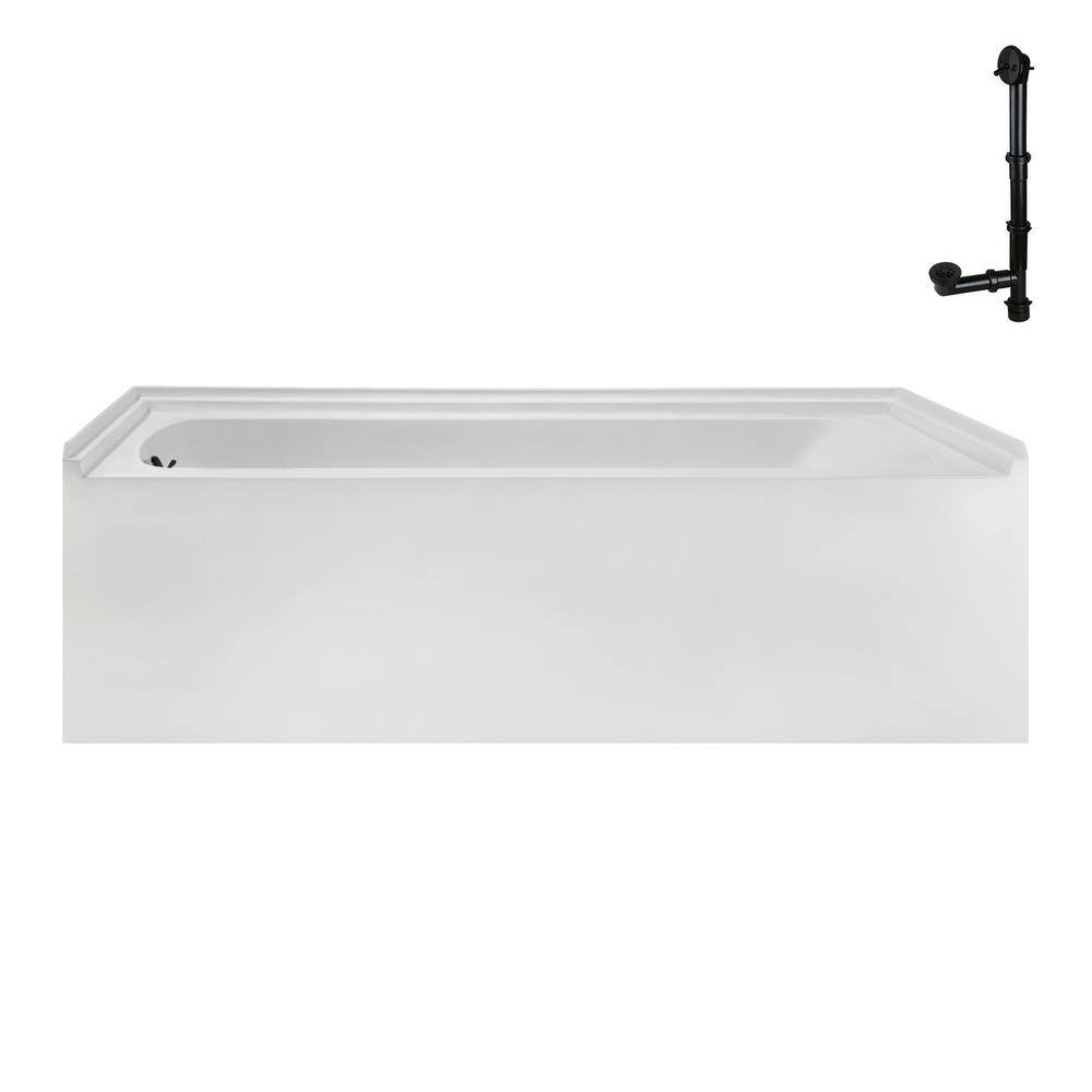 Glossy White Acrylic Alcove Bathtub with Matte Black Trim