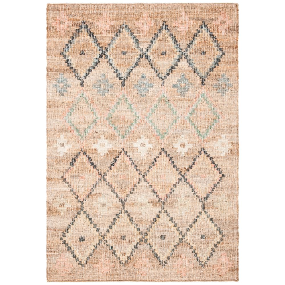 Handmade Natural and Blue Geometric Wool Cotton Area Rug