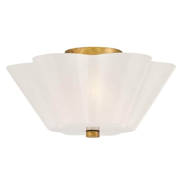 Honey 15.0 in. 3 Light Distressed Brass Semi-Flush Mount with Shade