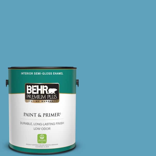 BEHR PREMIUM PLUS 1 gal. #540D-5 Tropical Splash Semi-Gloss Enamel Low Odor Interior Paint & Primer
