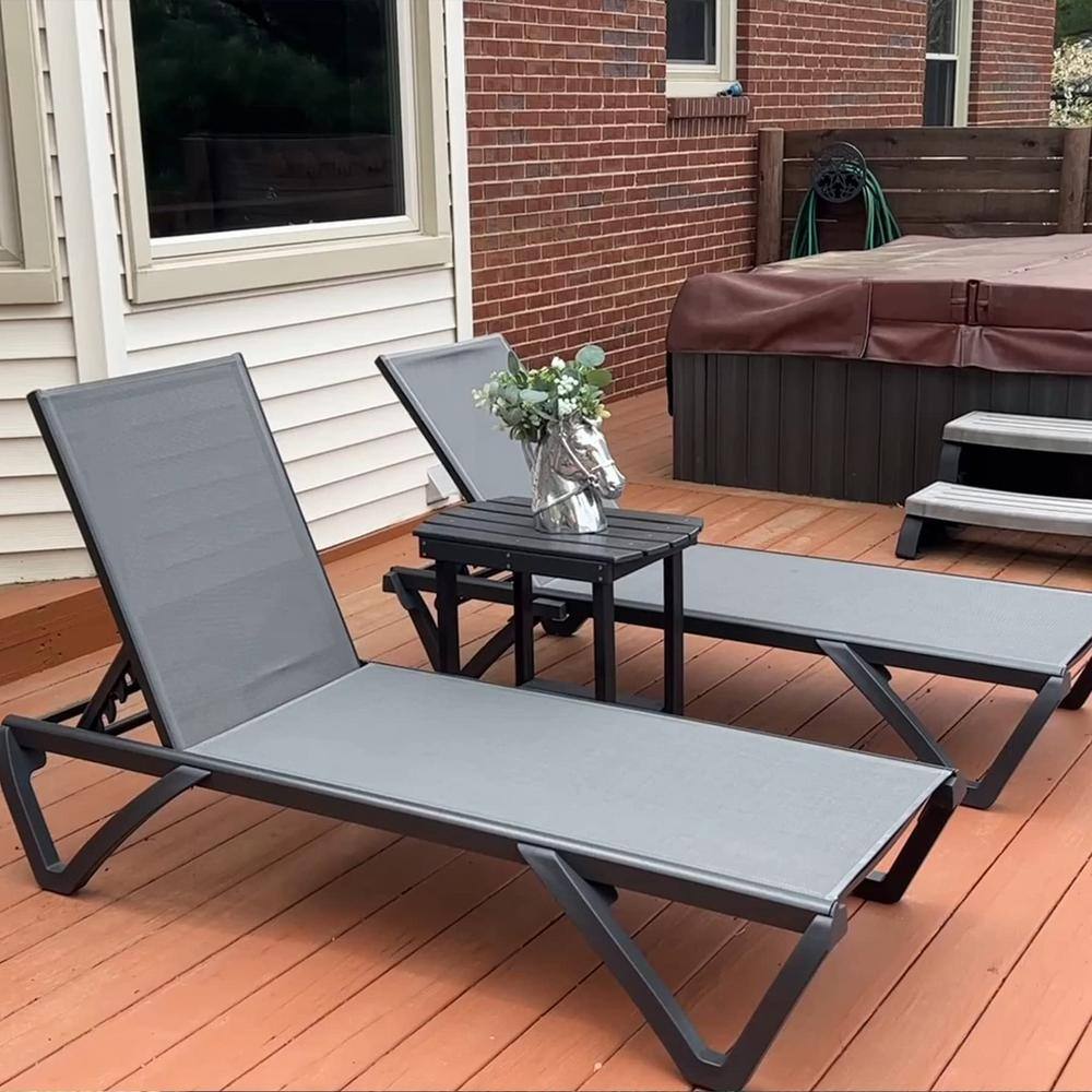 Gray Aluminum Adjustable Outdoor Chaise Lounge Set of 2