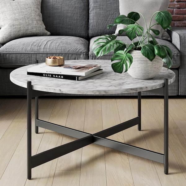 Nathan James Piper 36 In White Black, White And Gray Marble Coffee Table