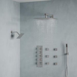 15-Spray Fixed and Handheld Shower Head with 16 in. Wall Mount Dual Shower Heads in Brushed Nickel