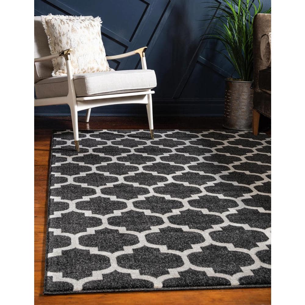 Black and Beige Trellis 9' x 12' Synthetic Area Rug