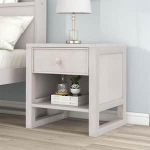 1-Drawer Anitque White Wooden Nightstand with Open Storage (20.5 in. H x 20 in. W x 17 in. D)