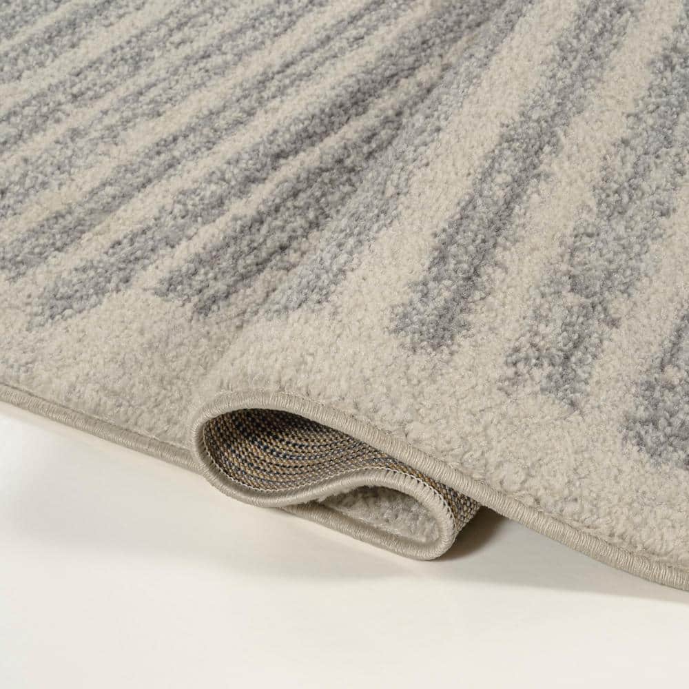 Khalil Cream and Gray Striped Synthetic Runner Rug 2'-2" X 8'