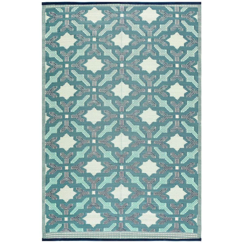 Beverly Rug 8 X 10 Green Blue Lightweight Trellis Reversible Patio ...