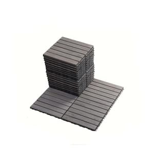 1 ft. x 1 ft. 6-Slats Acacia Wood Deck Tiles in Gray (20 Per Box)