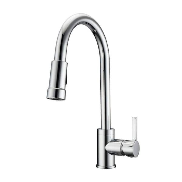 Barclay Products Firth Single Handle Deck Mount Gooseneck Pull Down Spray Kitchen Faucet with Lever Handle 1 in Polished Chrome