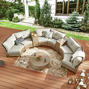 9-Piece Wicker Patio Conversation Seating Set with Gray Cushions