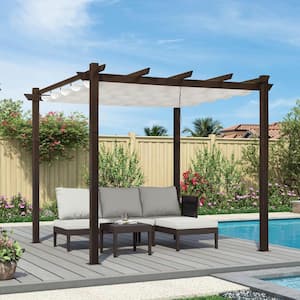 10 ft. x 10 ft. White Metal Outdoor Retractable Pergola with Shade Canopy Cover for Beach Deck Gazebo