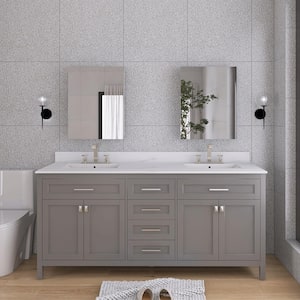 72 in. W x 22 in. D x 41 in. H Double Sink Freestanding Bath Vanity in Grey with White Engineered Stone Composite Top