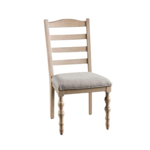Benjara Cherie Light White Wash Brown and Gray Fabric Ladder Back Dining Side Chair (Set of 2)