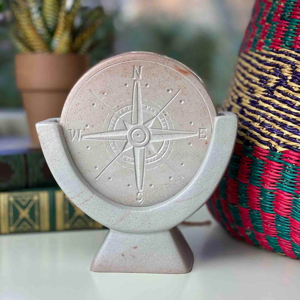 Light Gray Stone Compass Soapstone Sculpture KSACMP-LG_GWH - The