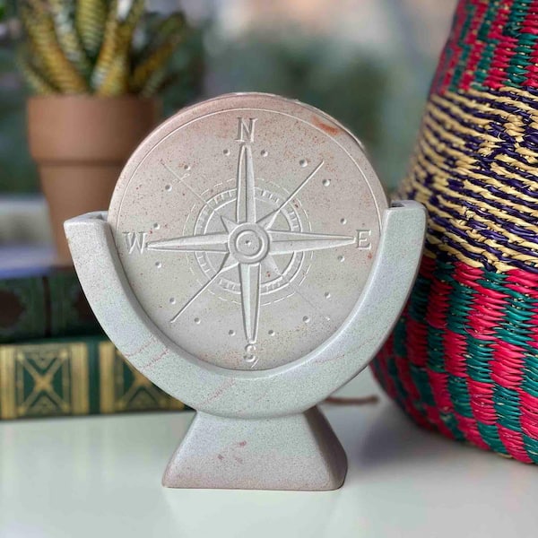 Unbranded Light Gray Stone Compass Soapstone Sculpture