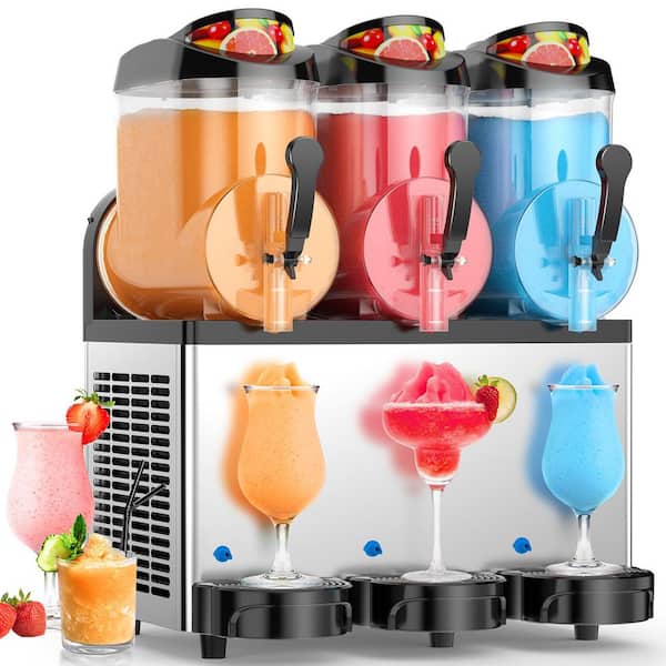 1600 oz. Stainless Steel Snow Cone Machine Commercial Slushy Machine 3 x 12 L Tank for Juice, Cocktails, Smoothies