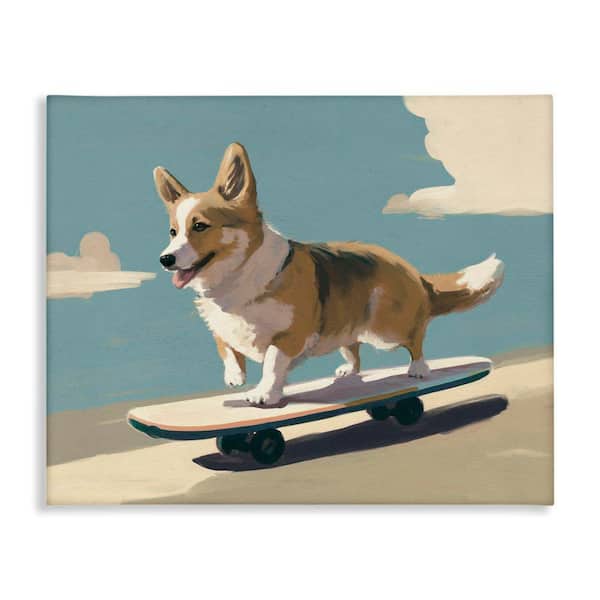 Stupell Industries Skateboarding Corgi Dog by Svetlana Aleynikova Unframed Animal Graphic Art Print 24 in. x 30 in.