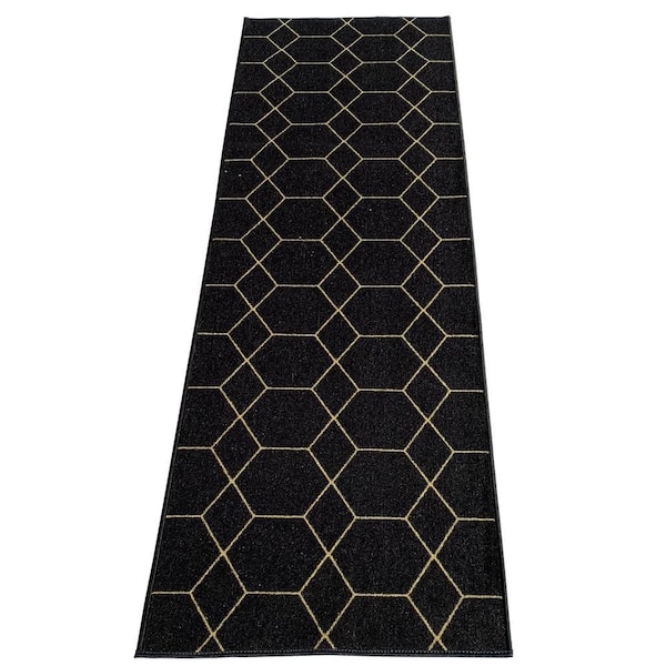Hexagon Trellis Black 31 in. W x 20 ft. L RunnerRug/Stair Runner 52 sq. ft.