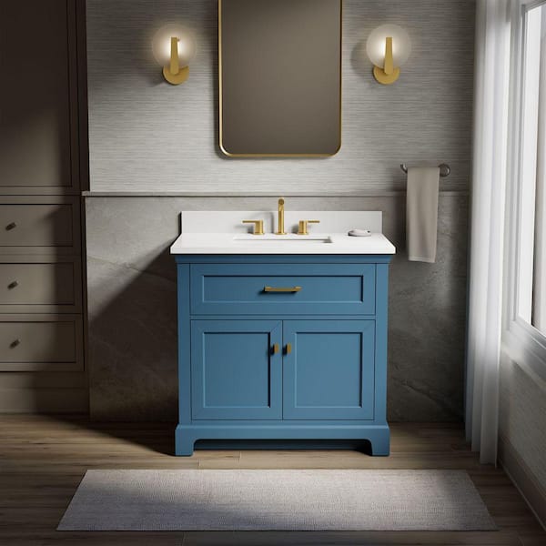 KOHLER Charlemont 37 in. Single Sink Freestanding Tidal Blue Bath Vanity with White Quartz Top Assembled