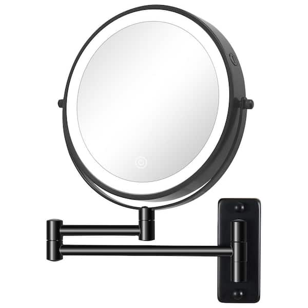 Unbranded 8 in. Round Wall-Mounted Black Makeup Mirror, Double Sided 1x/10x Magnifying Makeup Mirror, 3-Color Lights