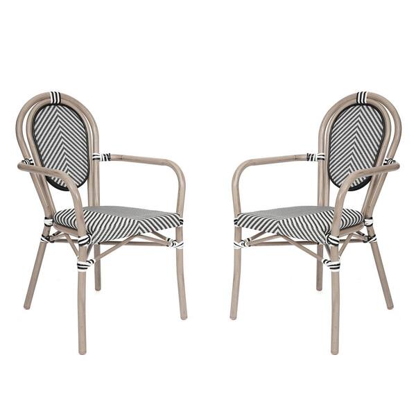 Carnegy Avenue Brown Aluminum Outdoor Dining Chair in Black Set of 2