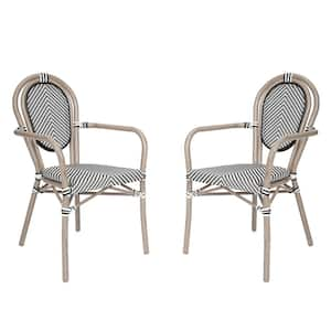 Brown Aluminum Outdoor Dining Chair in White Set of 2