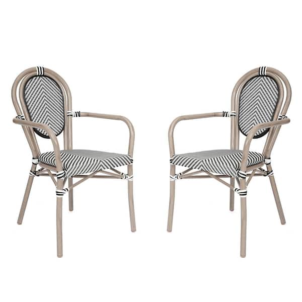 TAYLOR + LOGAN Brown Aluminum Outdoor Dining Chair in White Set of 2