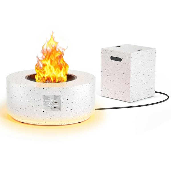 Outdoor Fire Pit Table Propane Gas Fire Pits with LED Light, 30 in. Round Firepit Table with Tank Holder