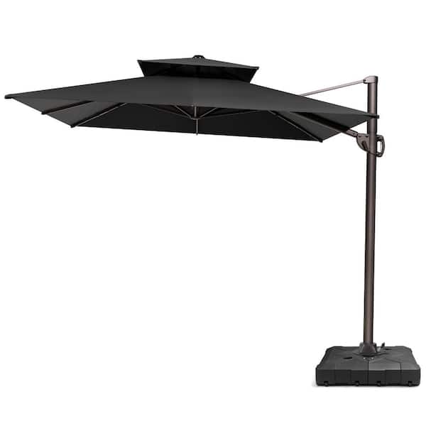 Pellebant Double top Aluminum 9 ft. x 12.5 ft. Rectangular 360° Rotation Cantilever Patio Umbrella in Black with 260 lbs. Base