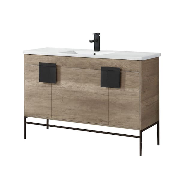 FINE FIXTURES 48 in. W x 18.11 in. D x 33.5 in. H Bath Vanity Side Cabinet in Shadow Gray with White Ceramic Vanity Top with Basin